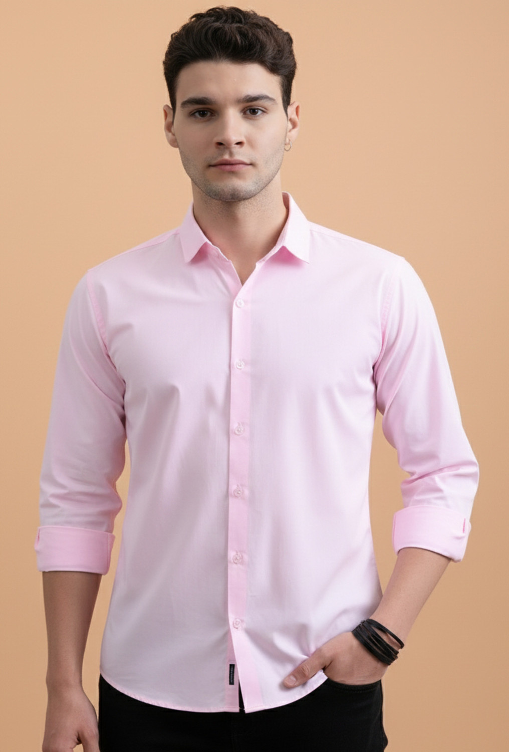 Image of FIBERMILL Men Slim Fit Solid Spread Collar Formal Shirt