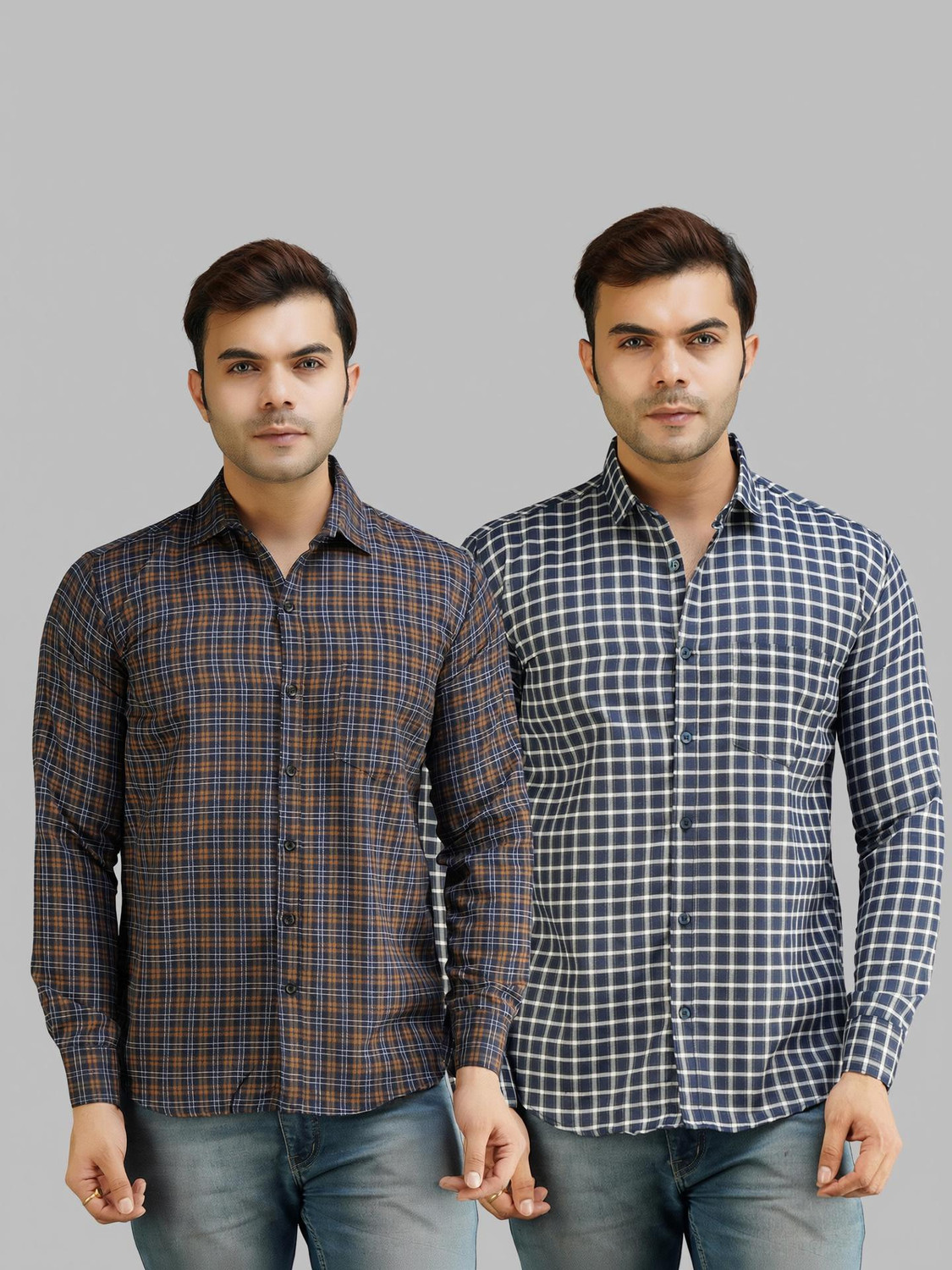 Image of Marc Laurent Men Regular Fit Checkered Spread Collar Casual Shirt