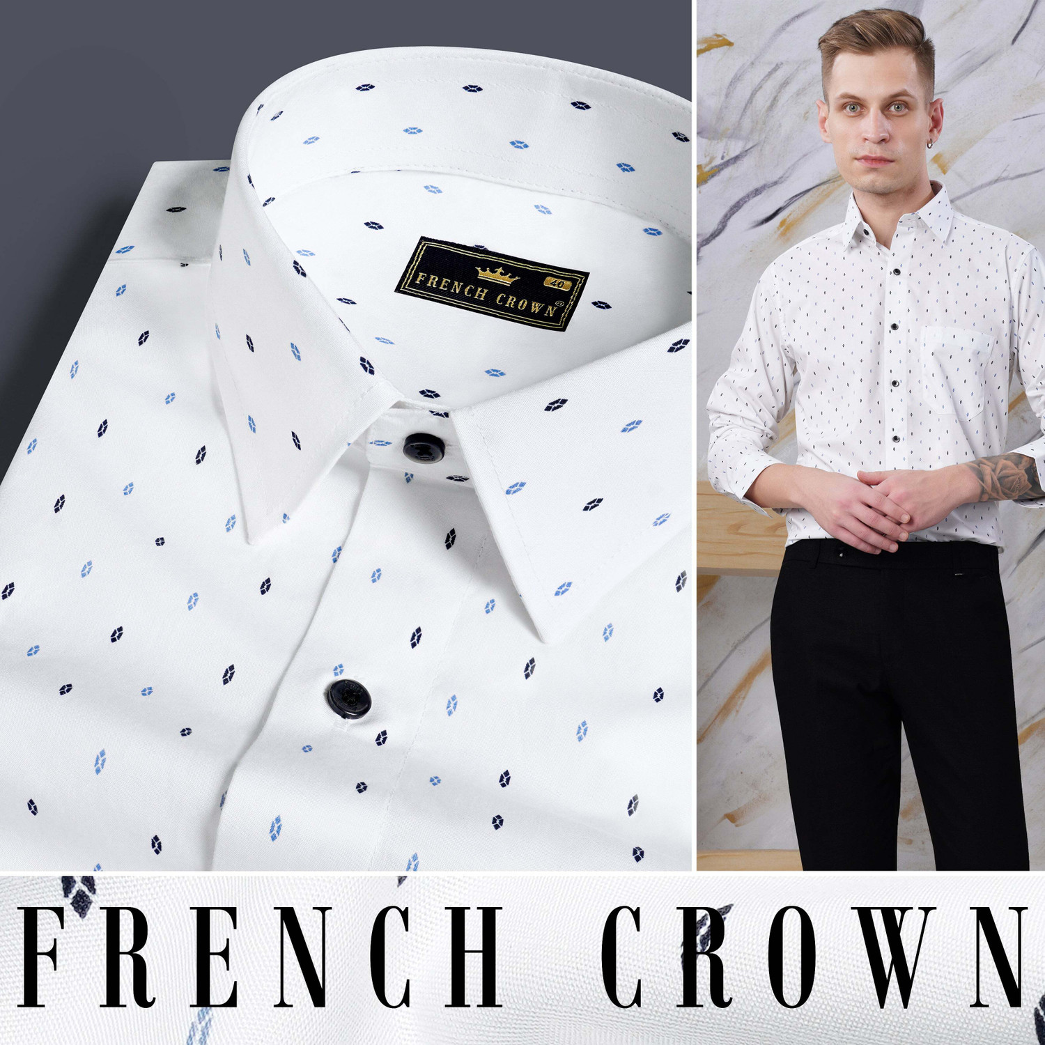 Image of french crown Men Regular Fit Printed Mandarin Collar Casual Shirt