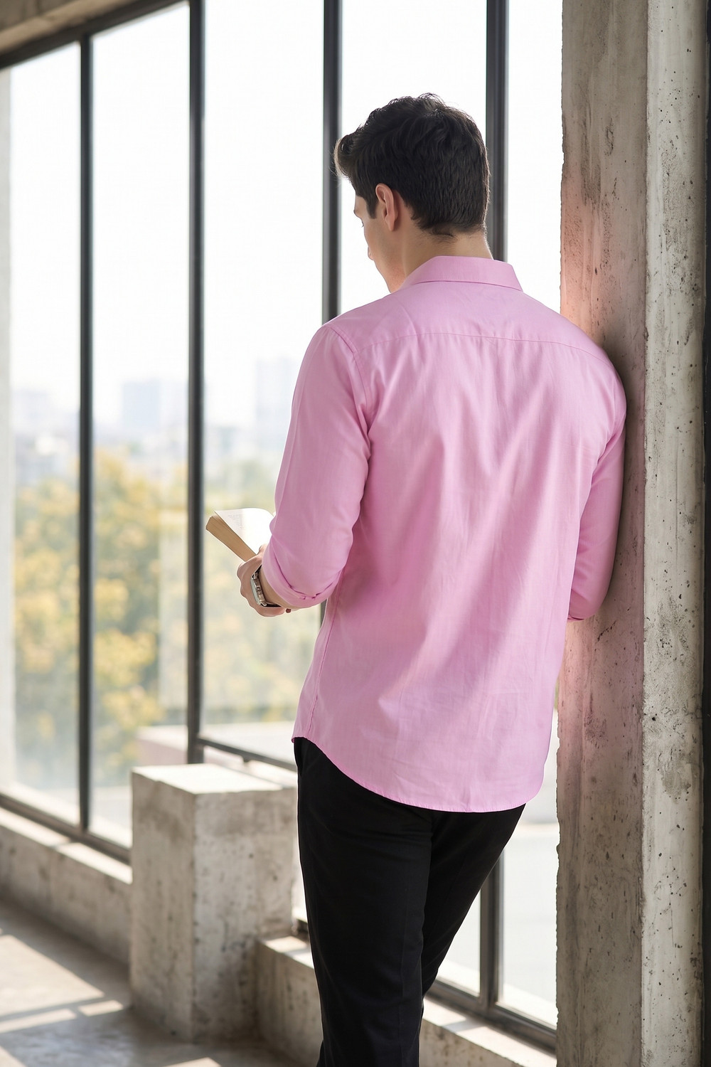Image of FIBERMILL Men Slim Fit Solid Spread Collar Formal Shirt