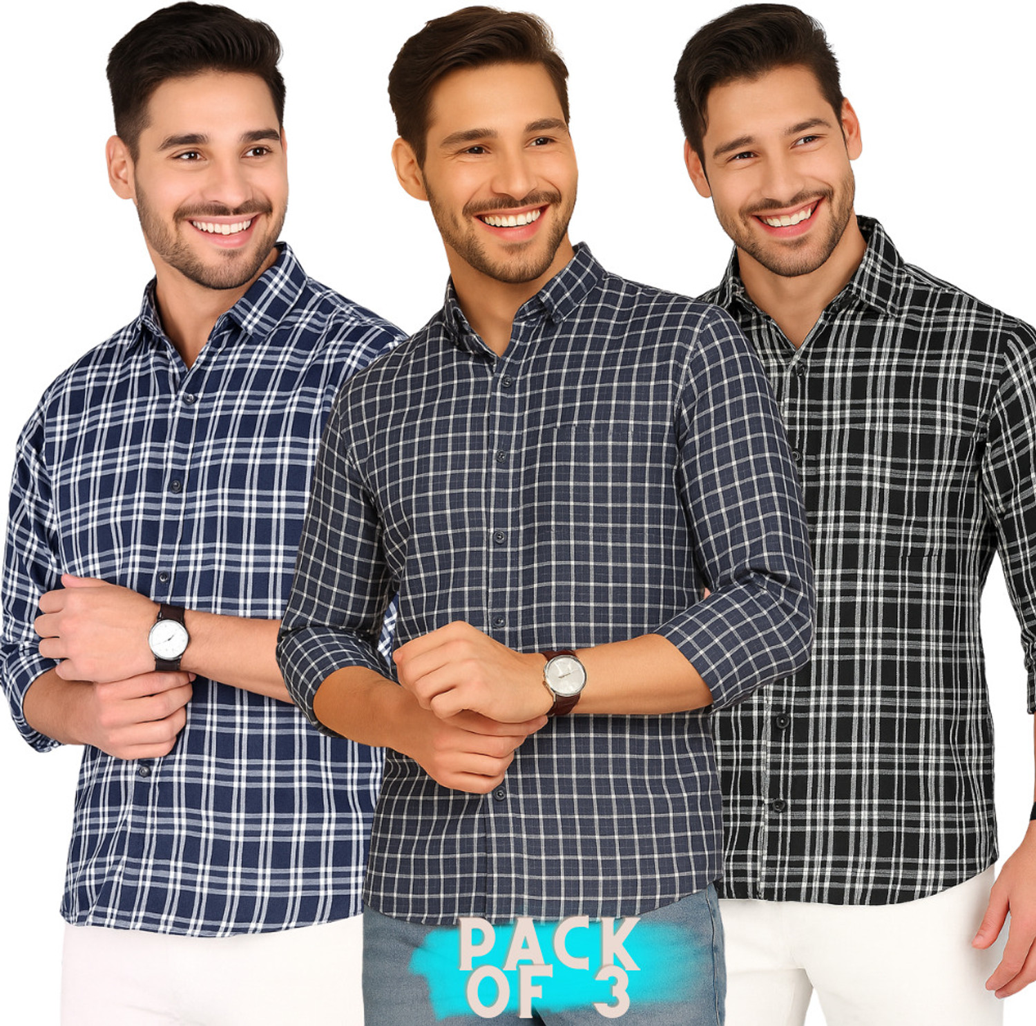 Image of Garry Richards Men Regular Fit Checkered Spread Collar Casual Shirt