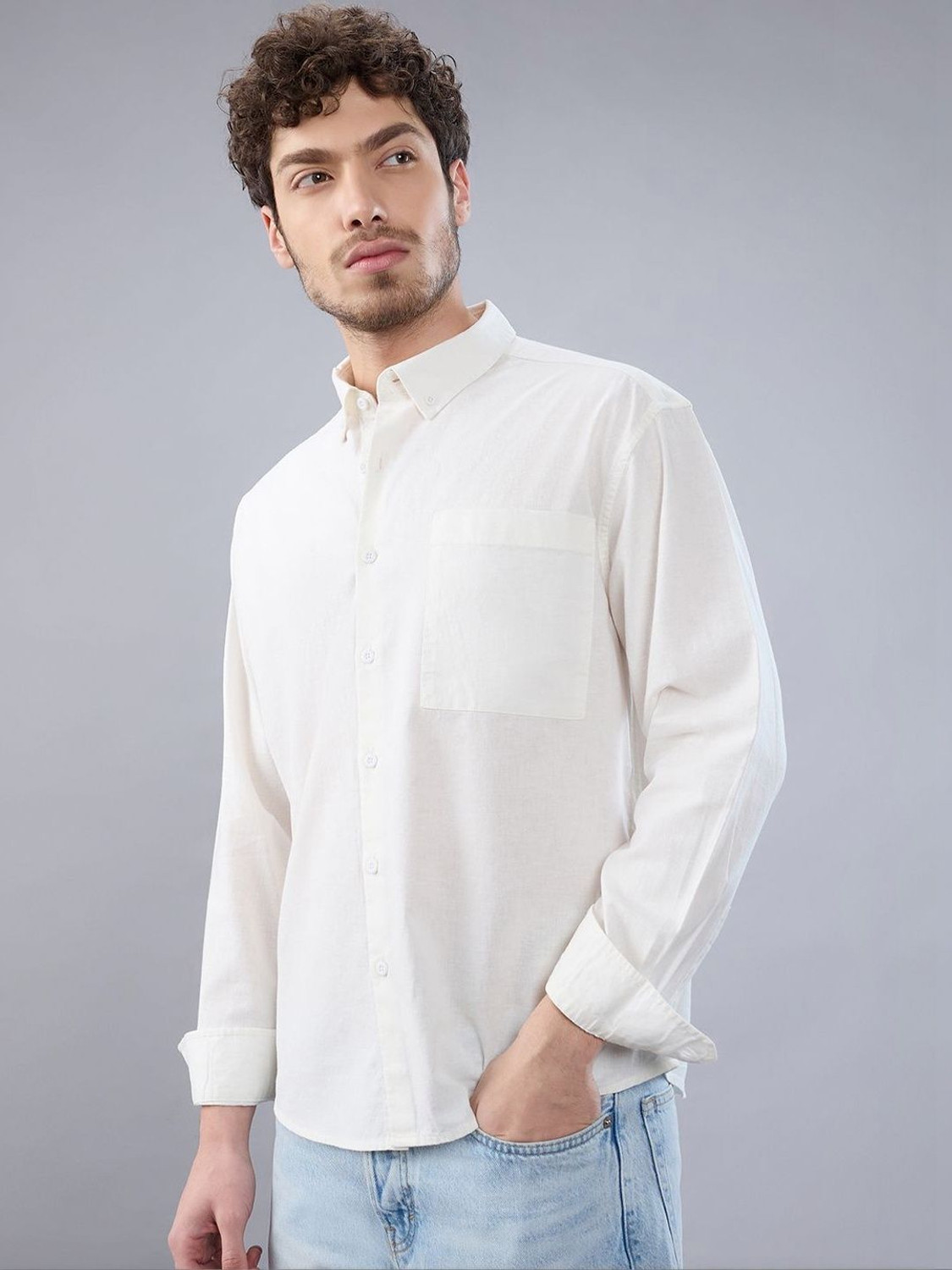 Image of HERE&NOW Men Regular Fit Solid Button Down Collar Casual Shirt