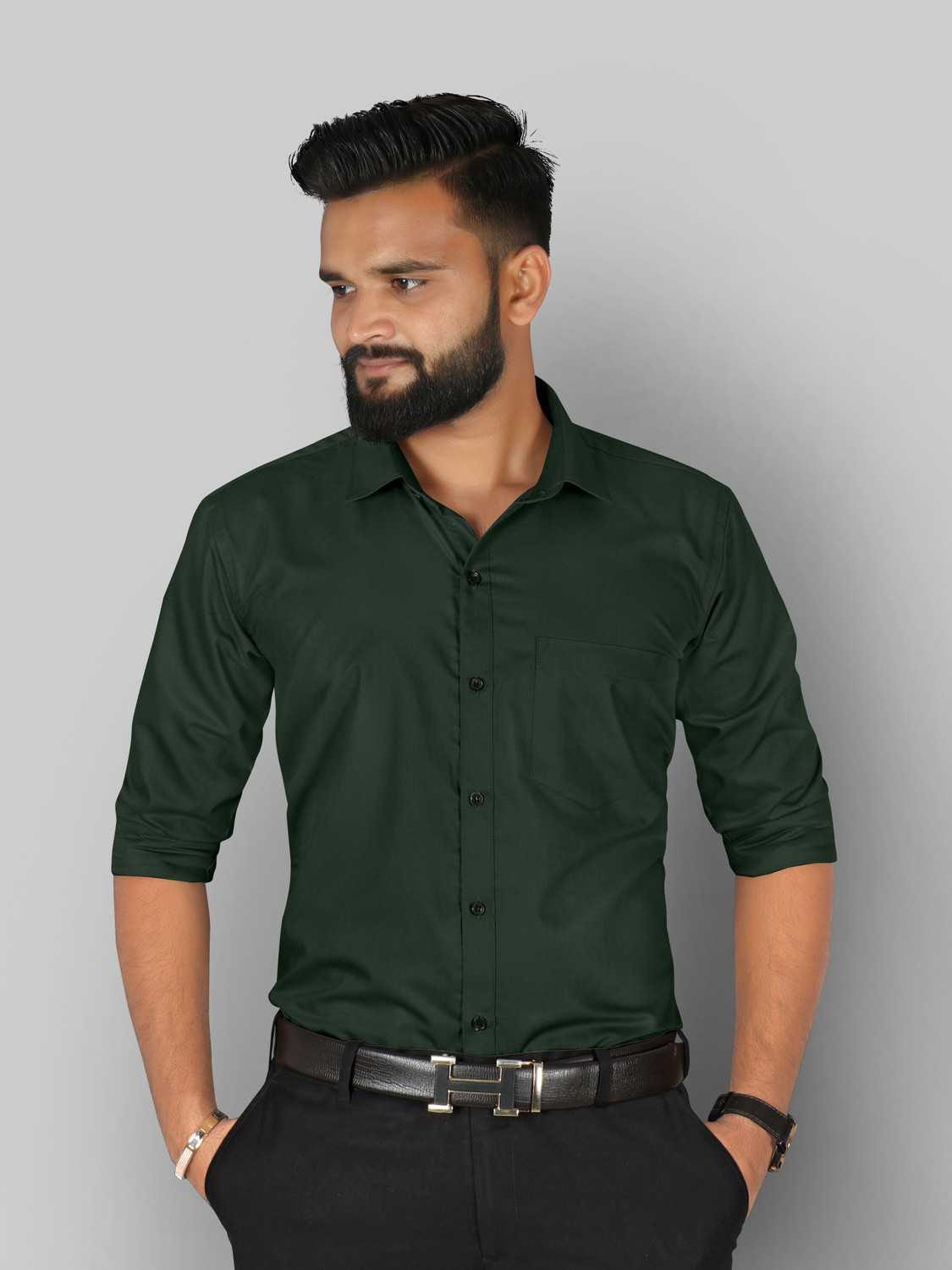 Image of Casual Crave Men Slim Fit Solid Spread Collar Formal Shirt