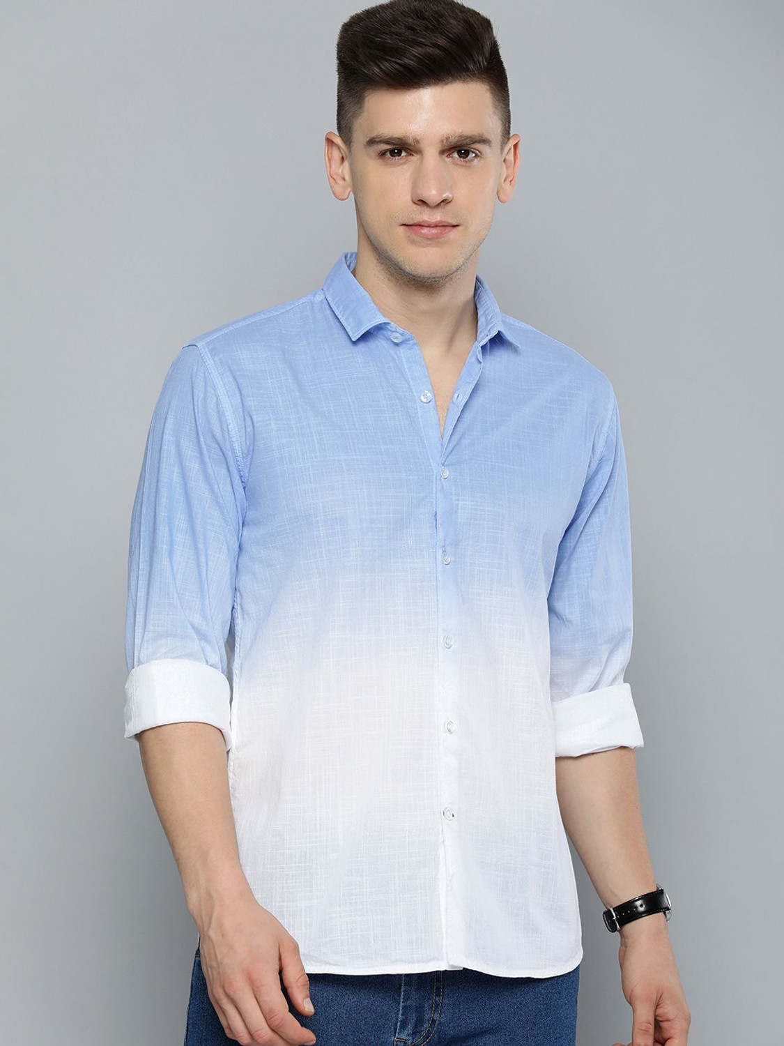 Image of Mast & Harbour Men Regular Fit Dyed /Ombre Spread Collar Casual Shirt