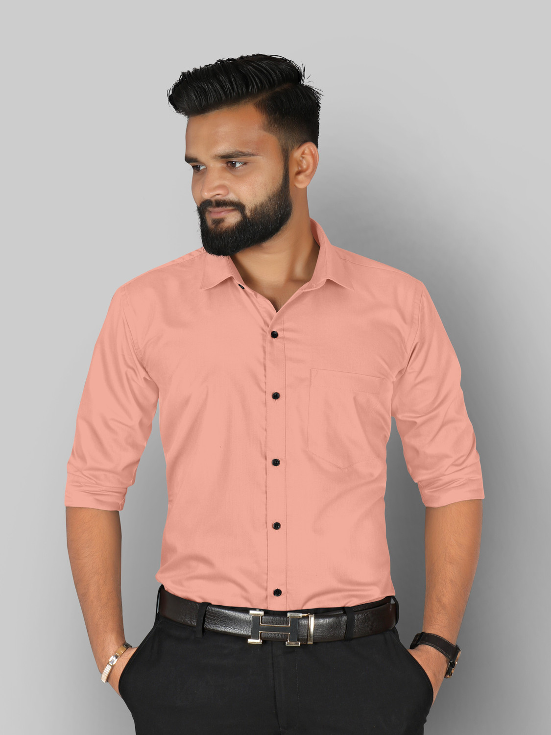 Image of FIBERMILL Men Slim Fit Solid Formal Shirt