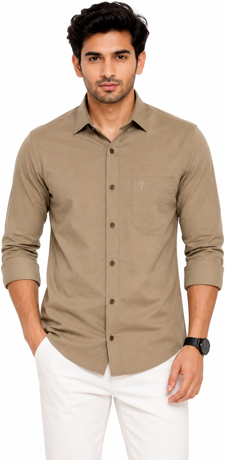 Image of JINIK Men Regular Fit Self Design Mandarin Collar Casual Shirt