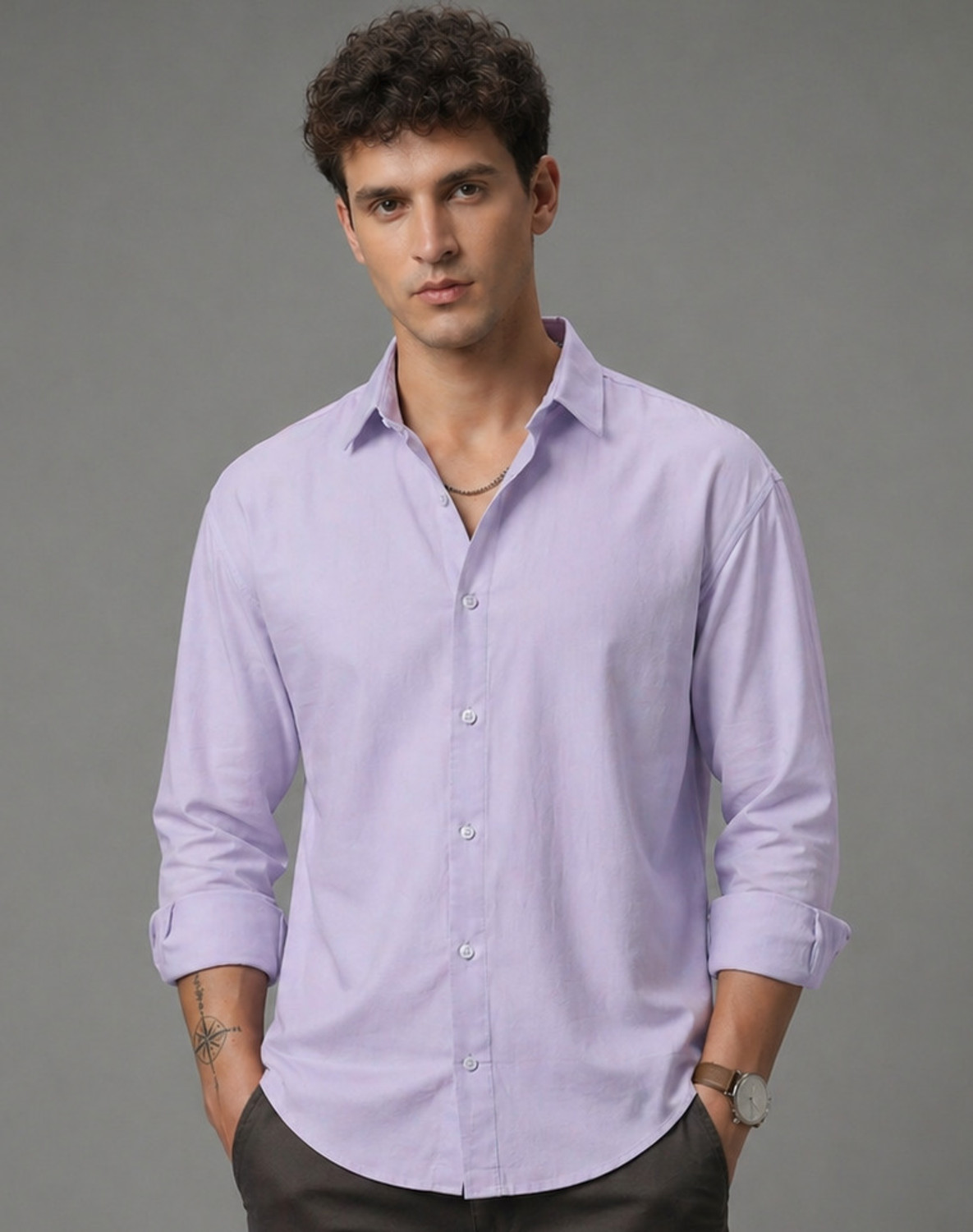 Image of SAM & JACK Men Regular Fit Self Design Spread Collar Formal Shirt
