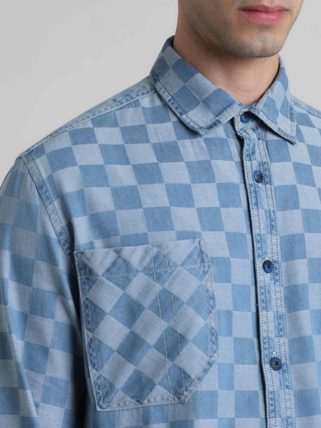 Image of JACK & JONES Men Regular Fit Checkered Spread Collar Casual Shirt