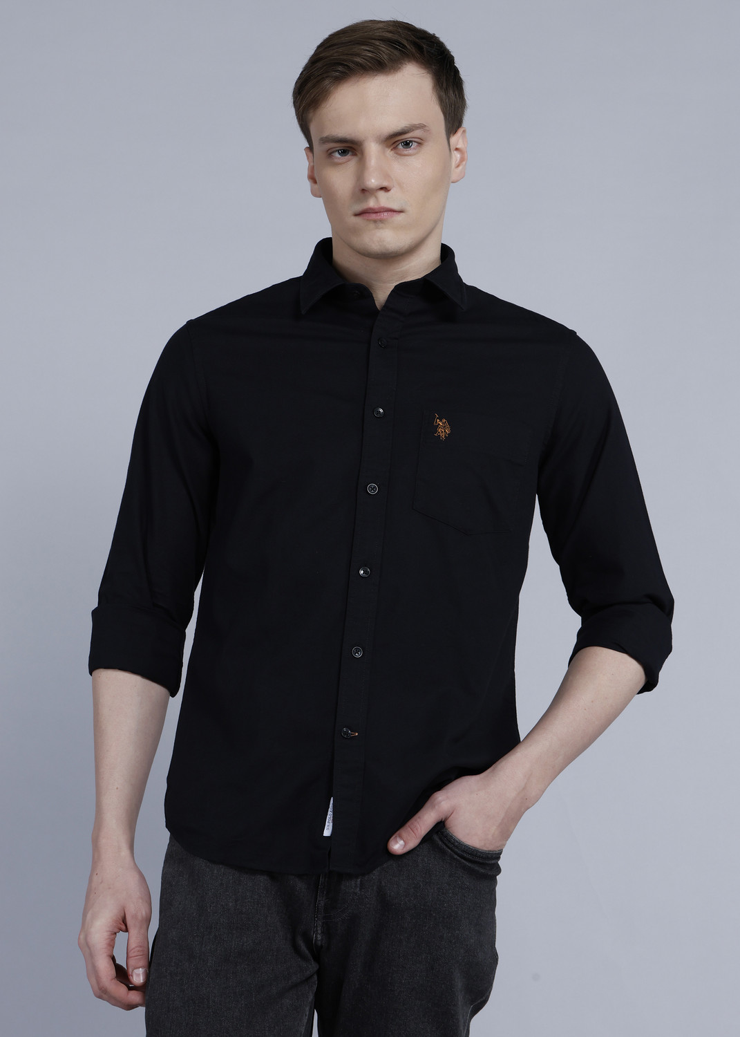 Image of U.S. POLO ASSN. Men Regular Fit Solid Spread Collar Casual Shirt