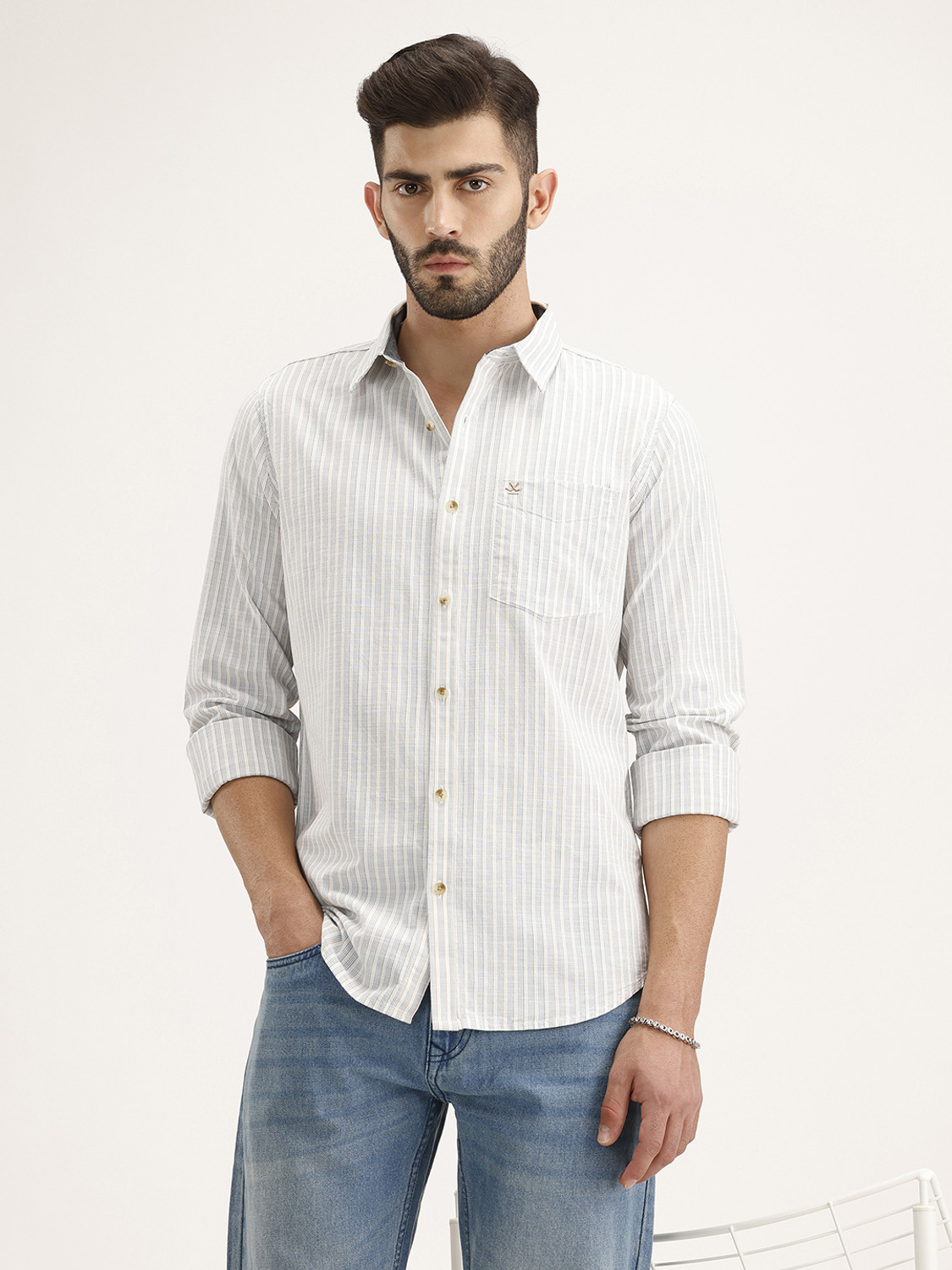 Image of WROGN Men Regular Fit Striped Casual Shirt