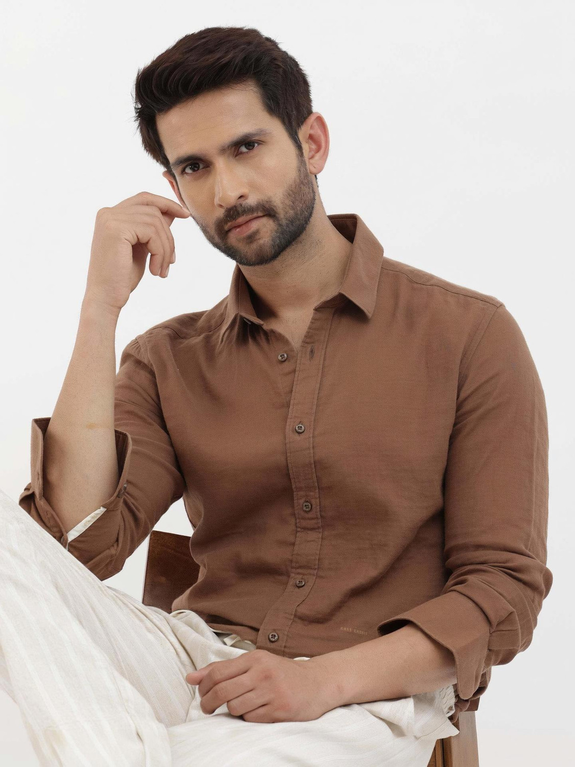 Image of RARE RABBIT Men Regular Fit Solid Casual Shirt