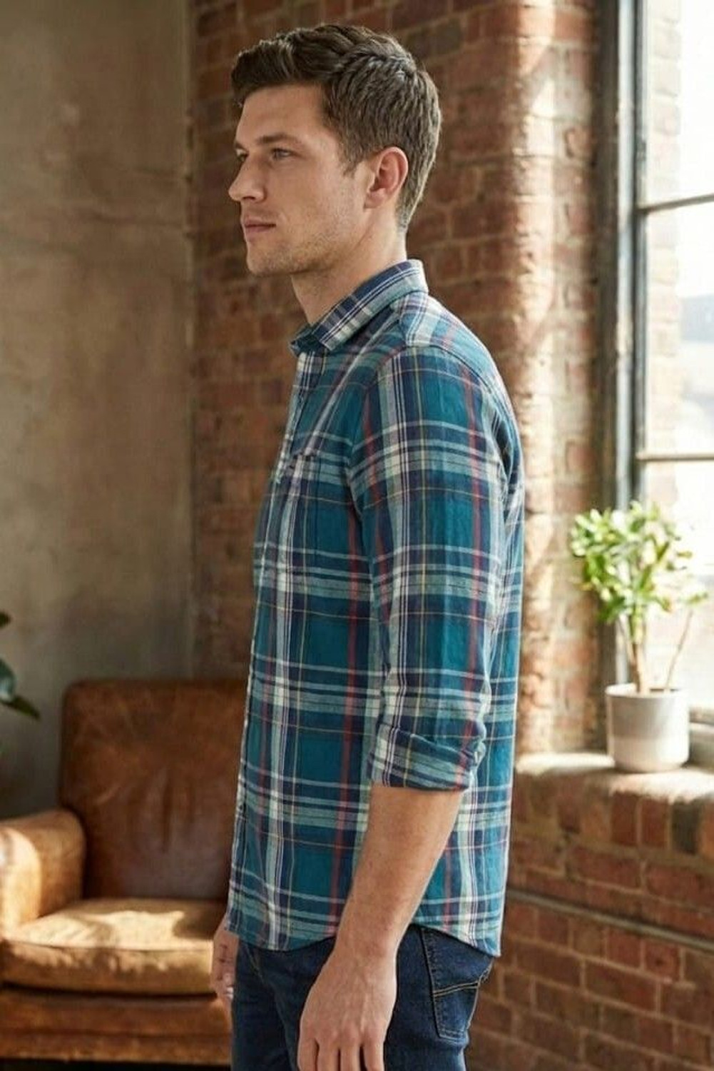 Image of Garry Richards Men Regular Fit Checkered Spread Collar Casual Shirt