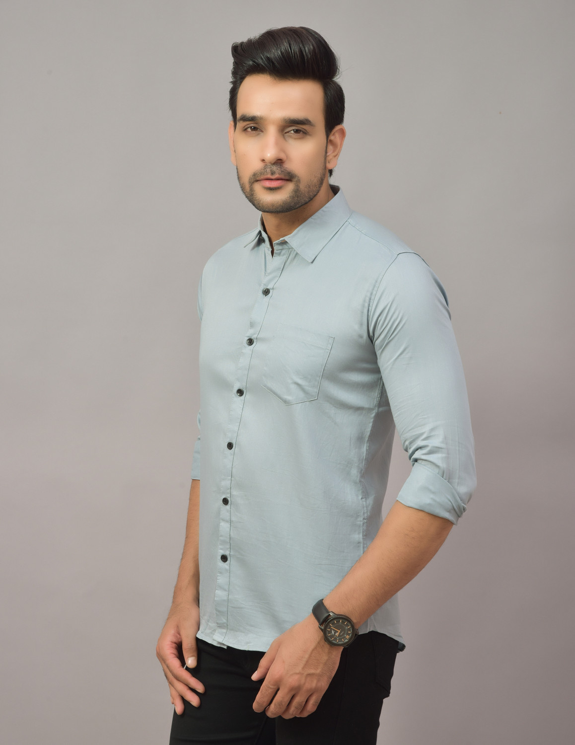 Image of HEMS Men Regular Fit Solid Spread Collar Casual Shirt (Pack of 2)