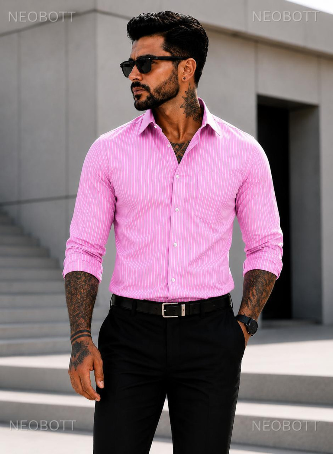 Image of FIBERMILL Men Slim Fit Solid Spread Collar Formal Shirt