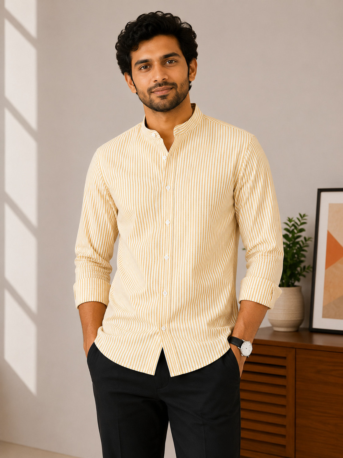 Image of HERE&NOW Men Regular Fit Solid Casual Shirt