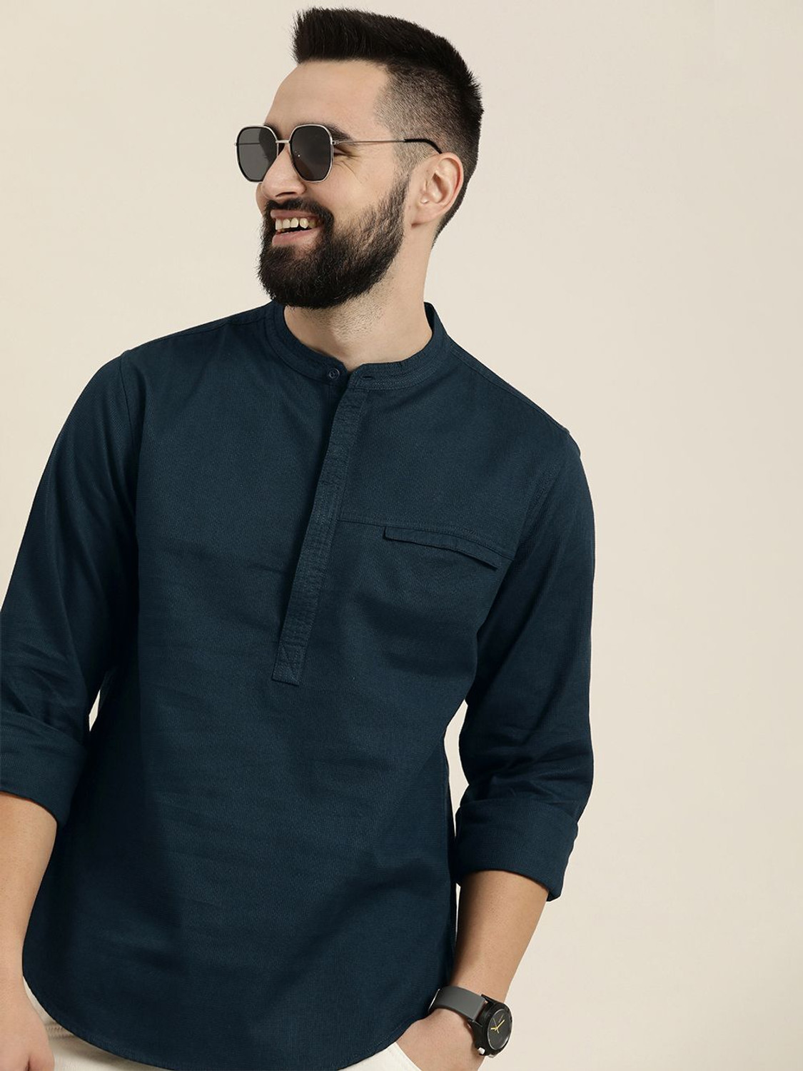 Image of HERE&NOW Men Regular Fit Solid Casual Shirt
