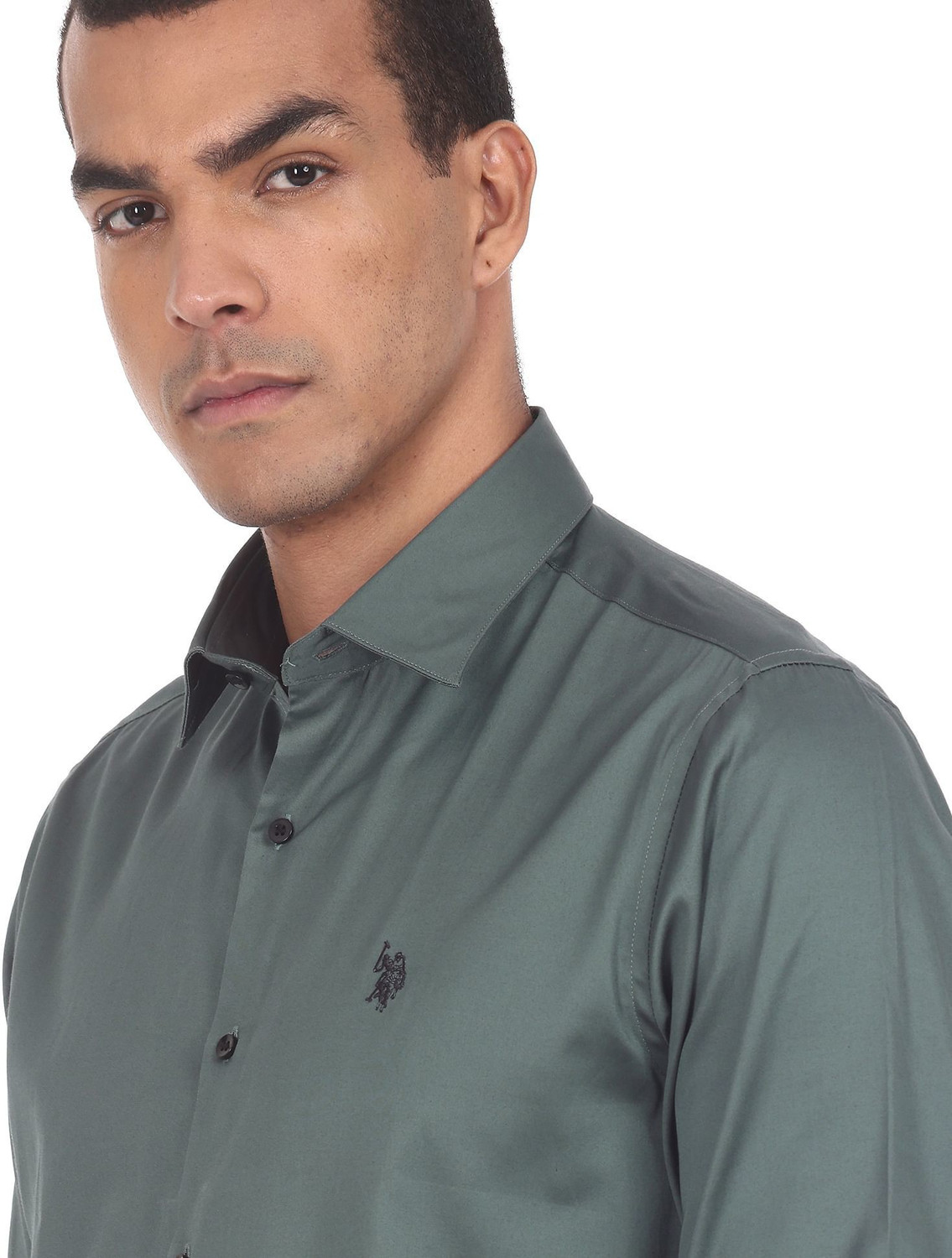 Image of U.S. POLO ASSN. Men Regular Fit Solid Spread Collar Casual Shirt