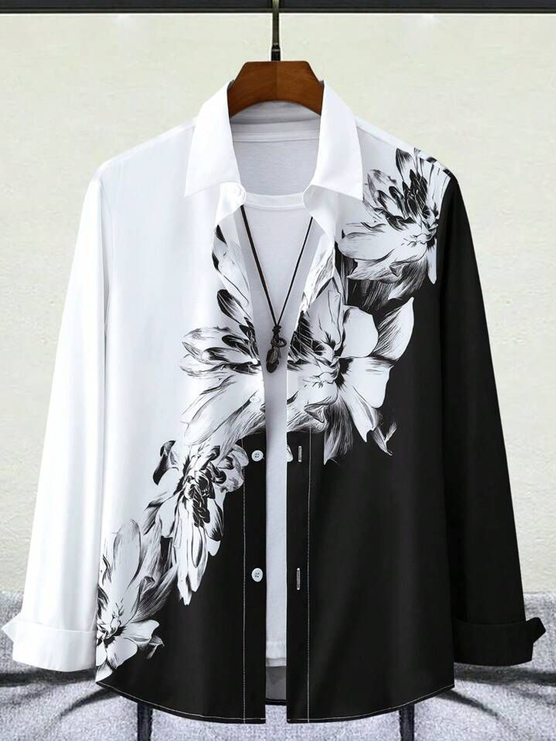 Image of Indissoluble Men Regular Fit Floral Print, Dyed /Ombre Ribbed Collar Casual Shirt