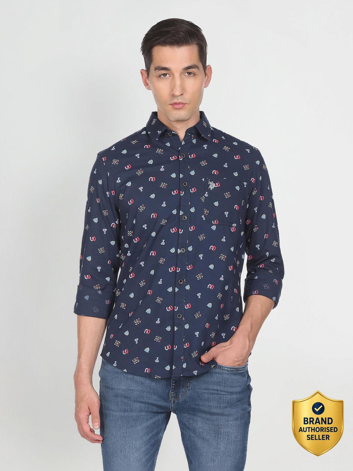 Image of U.S. POLO ASSN. Men Regular Fit Printed Spread Collar Casual Shirt