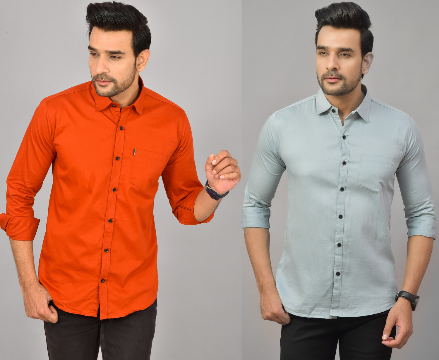 Image of HEMS Men Regular Fit Solid Spread Collar Casual Shirt (Pack of 2)