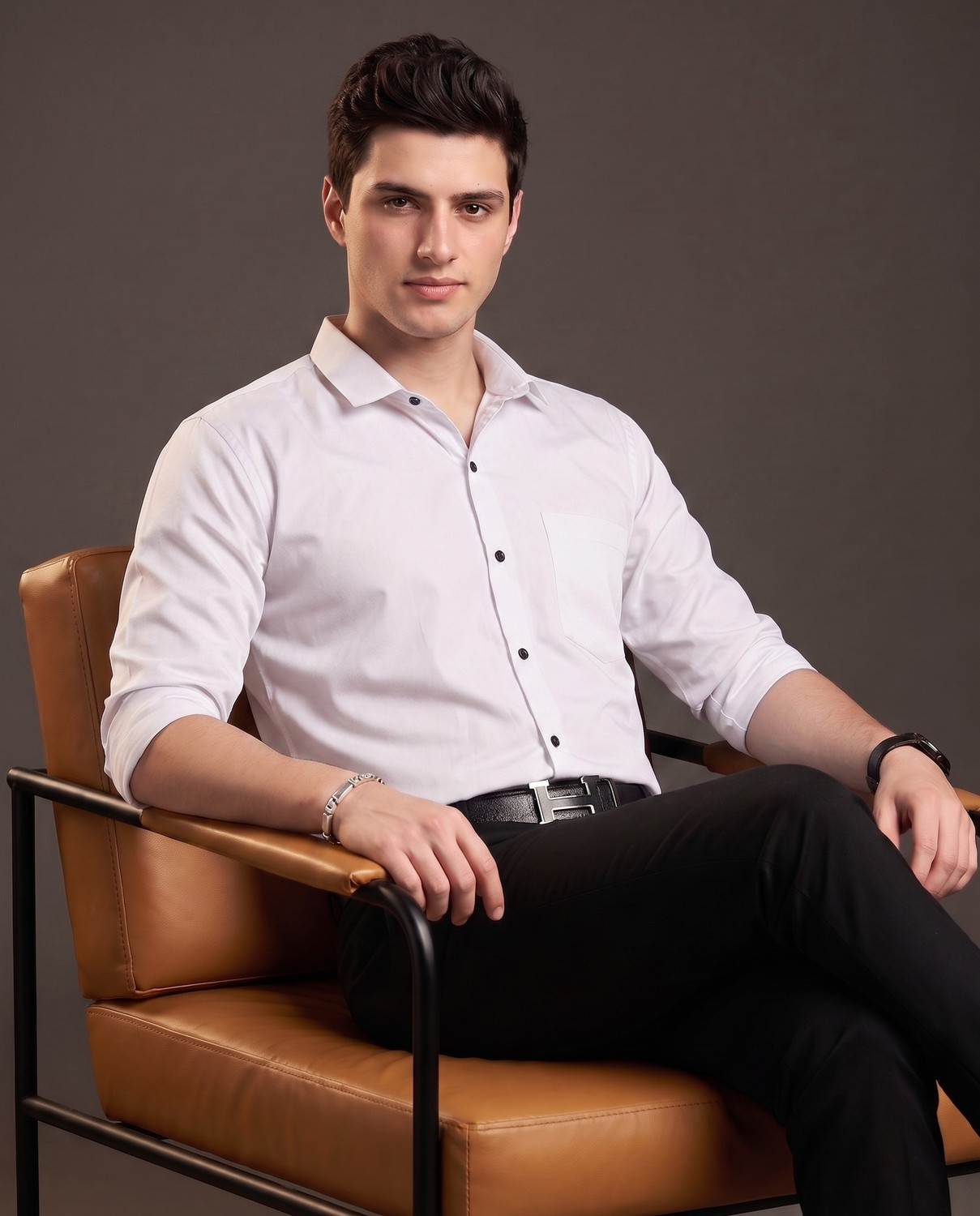 Image of FIBERMILL Men Slim Fit Solid Spread Collar Formal Shirt