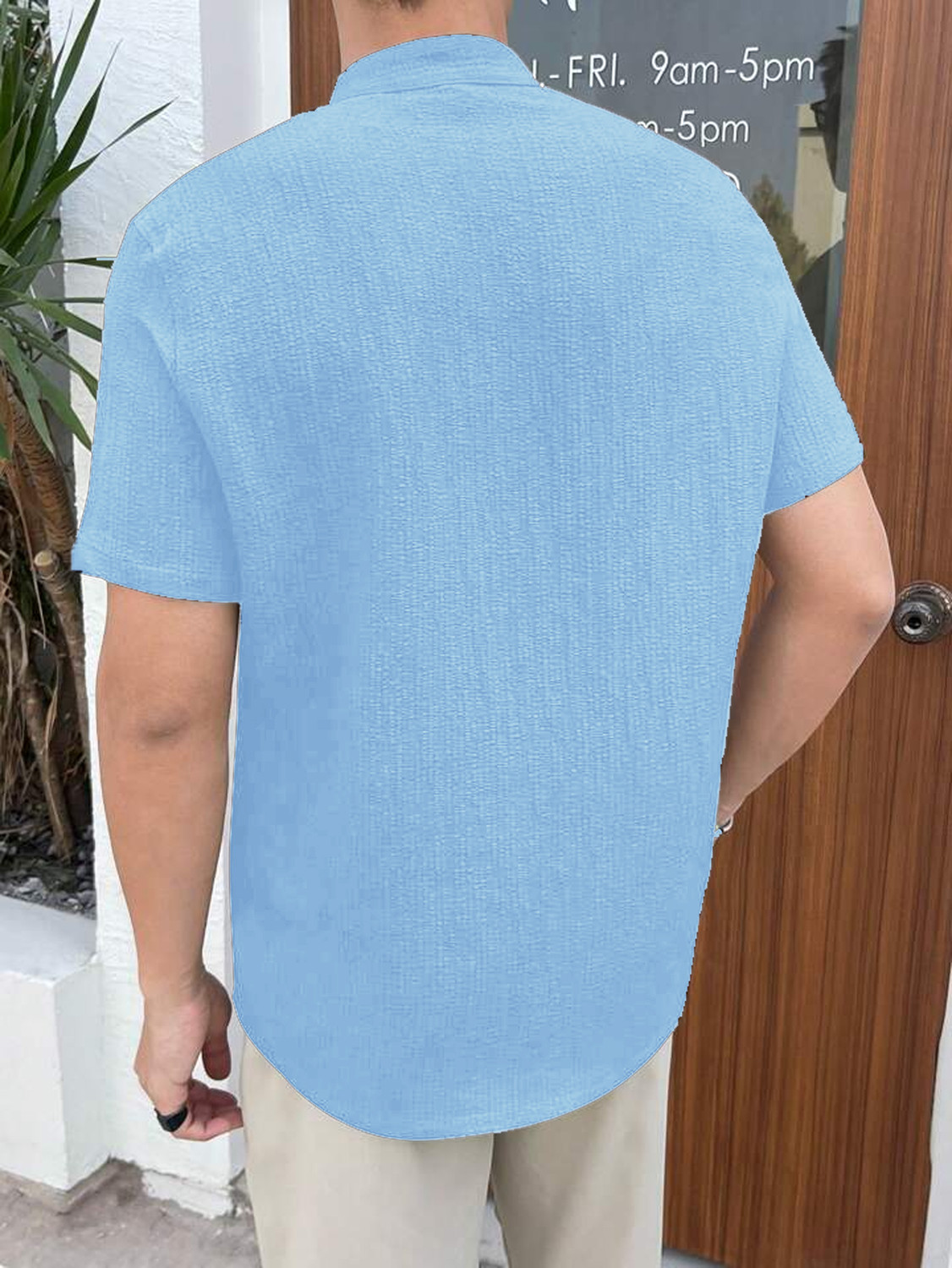Image of JINIK Men Regular Fit Self Design Mandarin Collar Casual Shirt