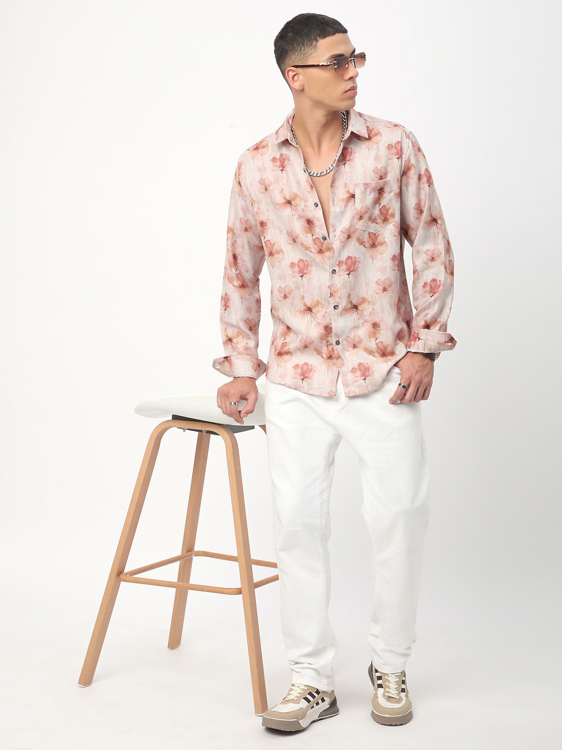 Image of VASTRADO Men Slim Fit Self Design Cut Away Collar Casual Shirt