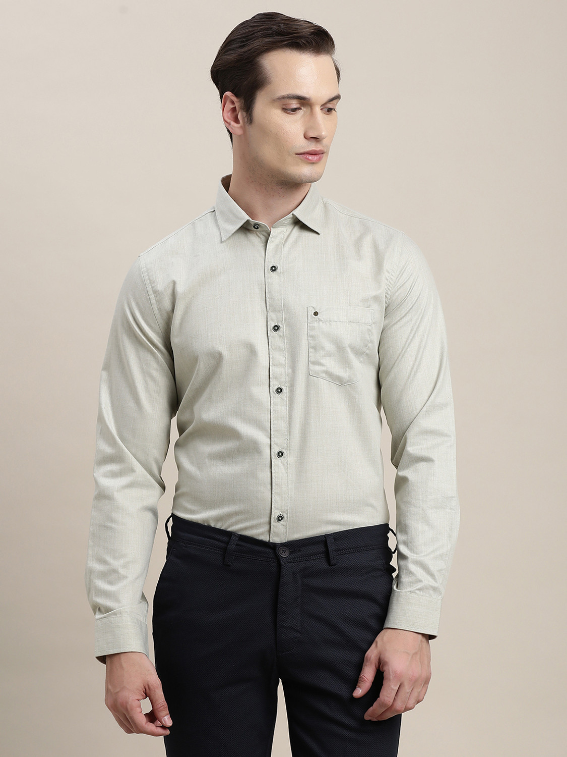 Image of TURTLE Men Slim Fit Solid Spread Collar Casual Shirt