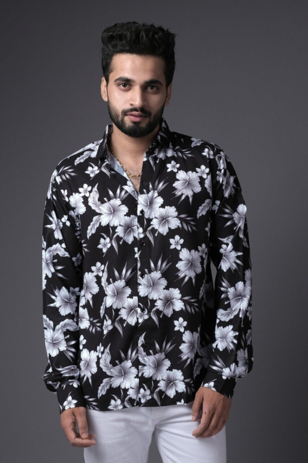 Image of Bene Kleed Men Slim Fit Floral Print Slim Collar Casual Shirt