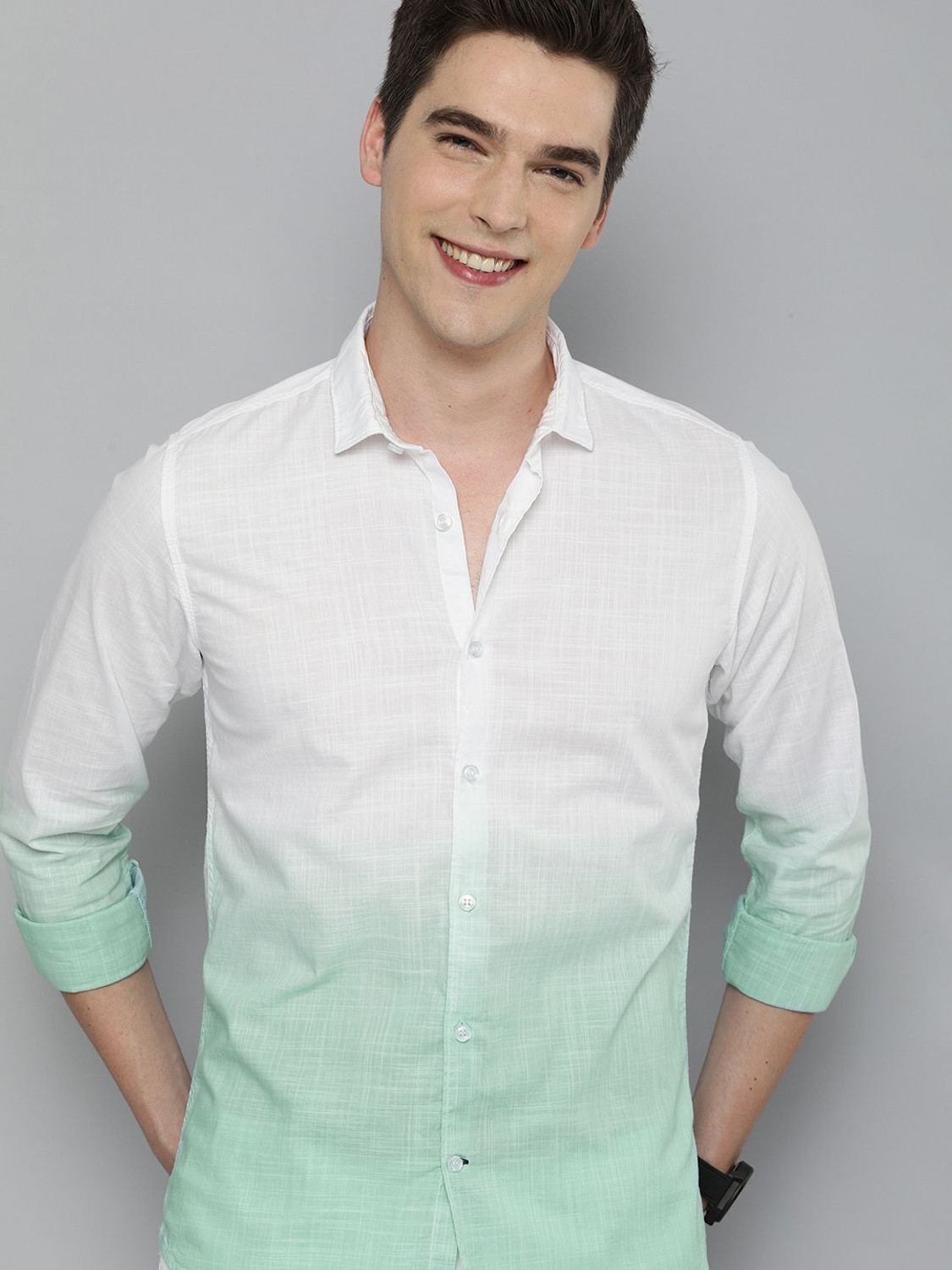 Image of Mast & Harbour Men Regular Fit Dyed /Ombre Spread Collar Casual Shirt