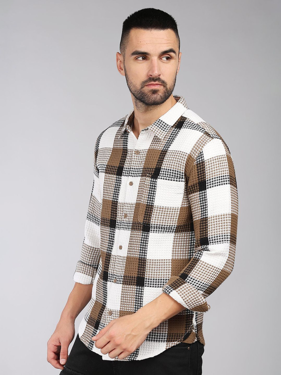 Image of HERE&NOW Men Slim Fit Checkered Casual Shirt