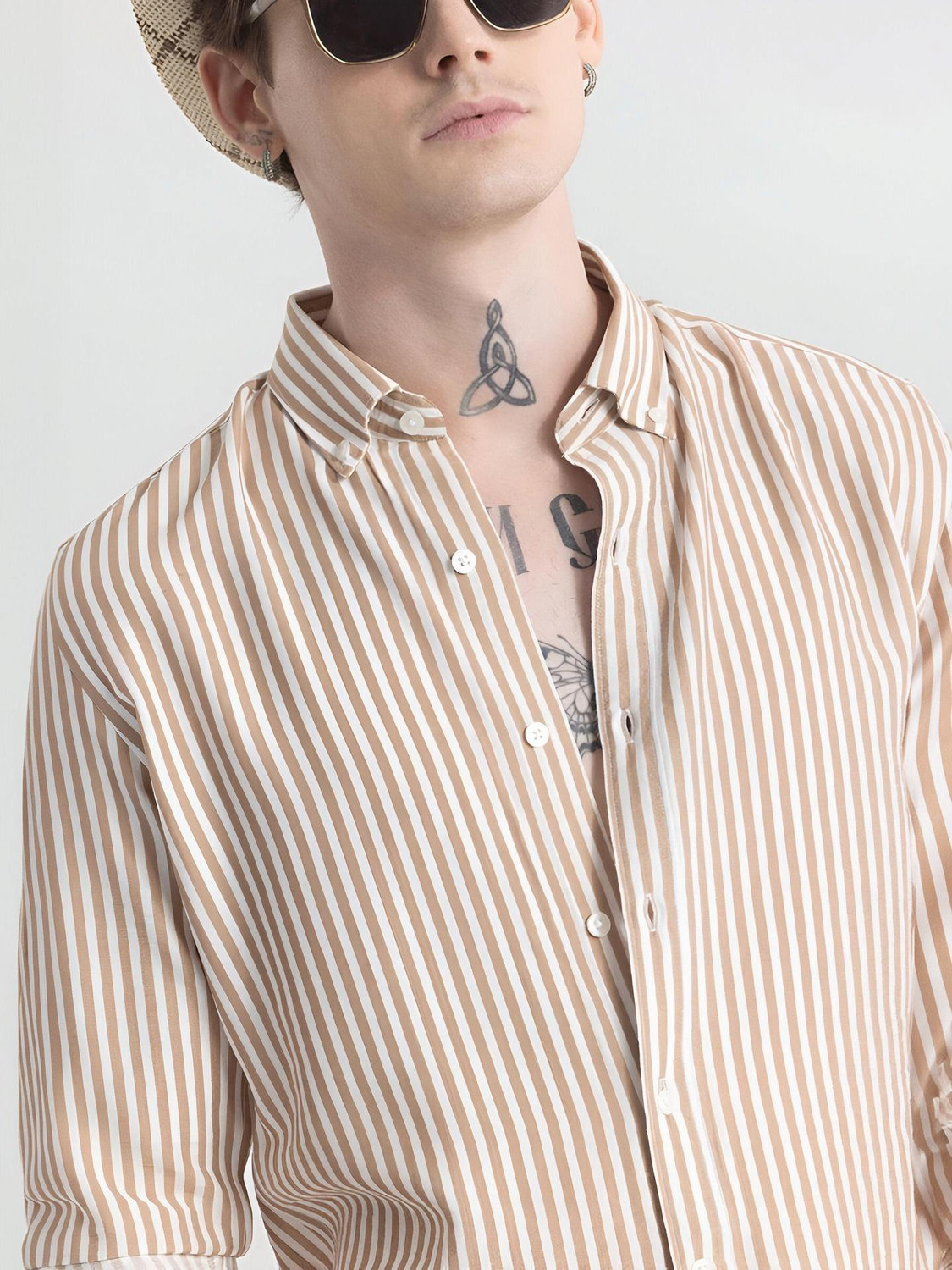 RODEIZ Men Beige Striped Casual Shirt - Image 6