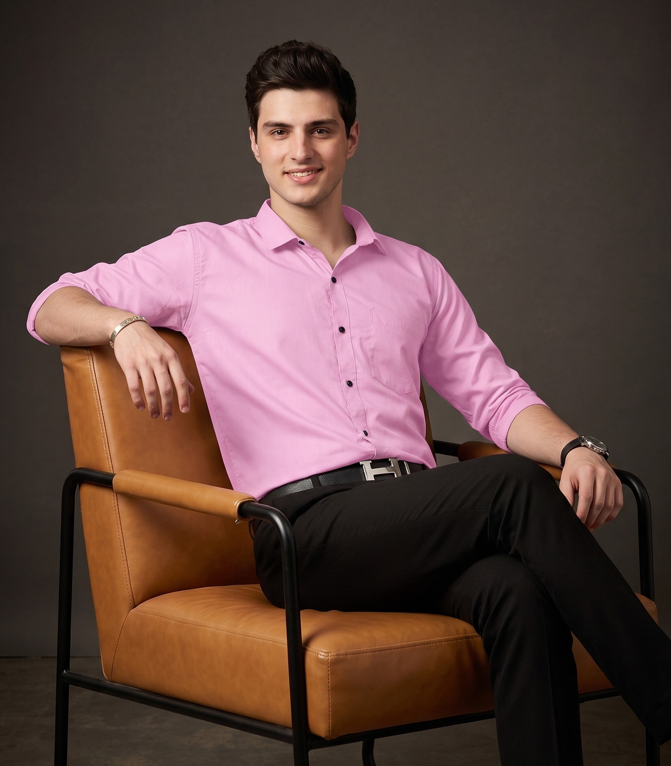 Image of FIBERMILL Men Slim Fit Solid Spread Collar Formal Shirt