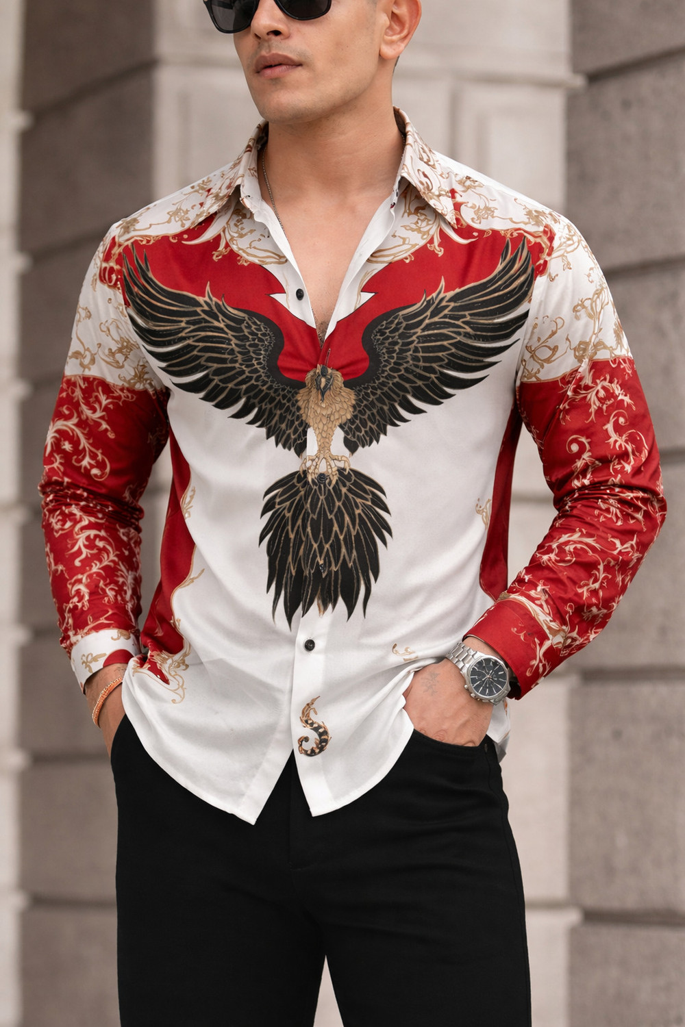Image of MrDhoti Men Slim Fit Embellished Spread Collar Festive Shirt