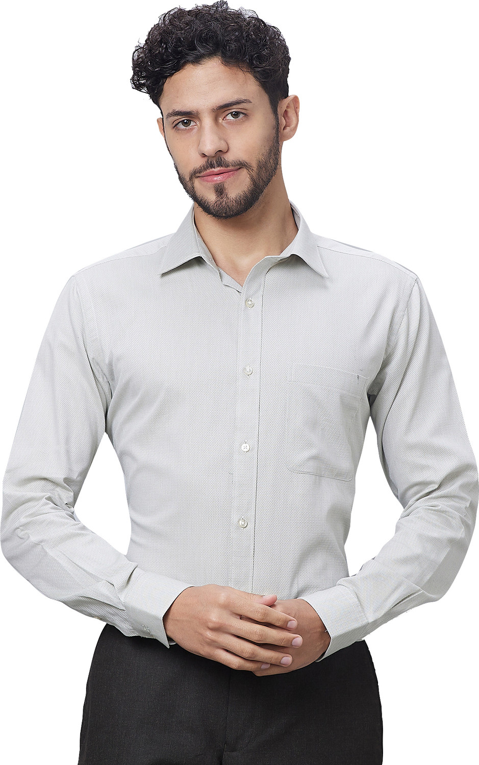 Image of Raymond Men Slim Fit Self Design Cut Away Collar Formal Shirt