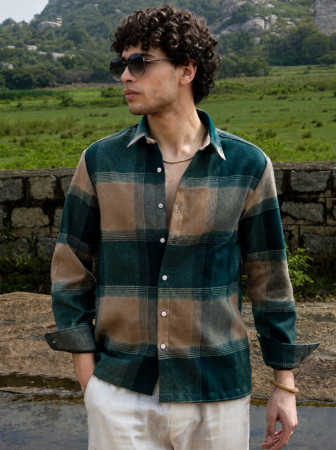 Image of TREN Men Regular Fit Checkered Spread Collar Casual Shirt