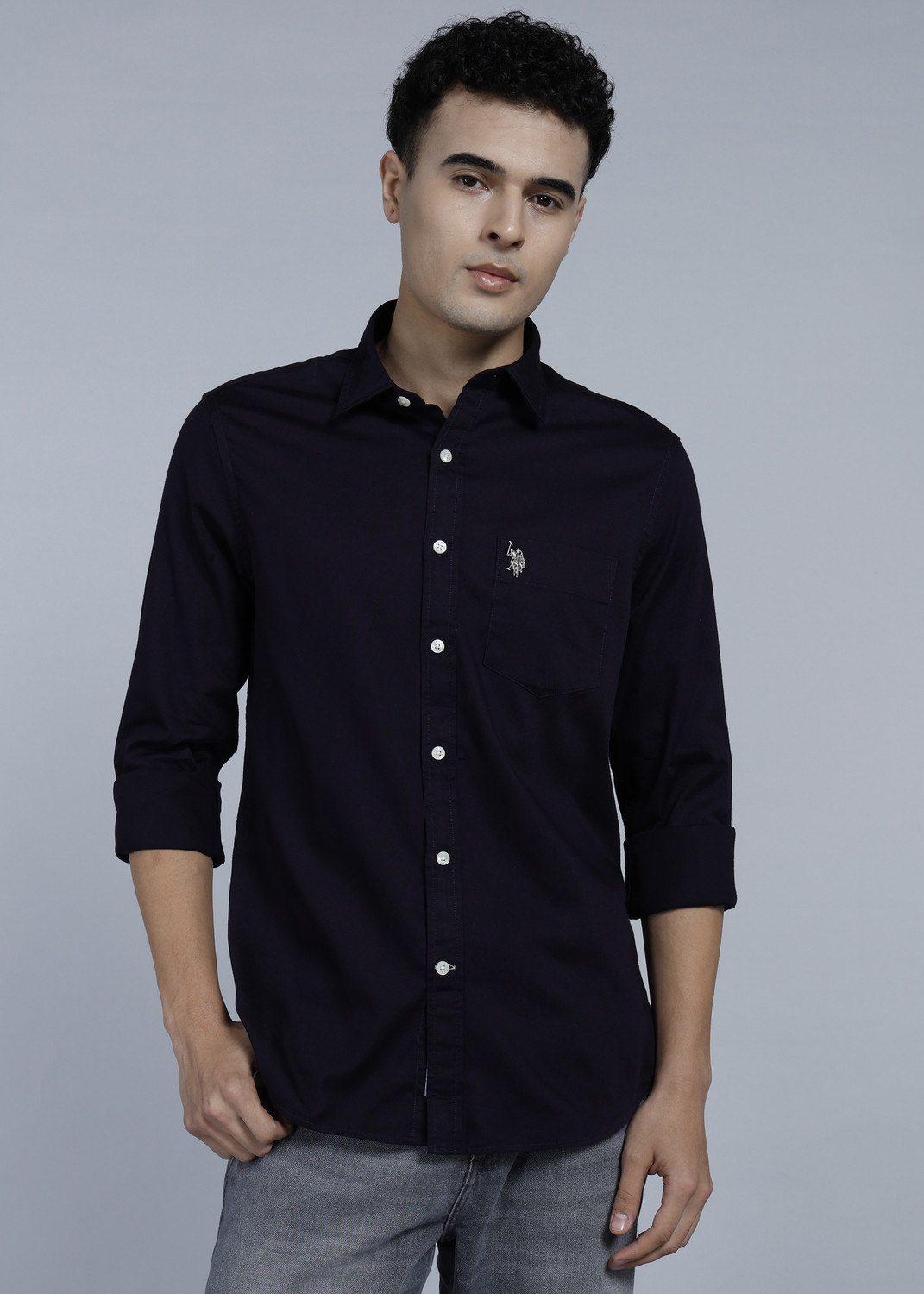 Image of U.S. POLO ASSN. Men Regular Fit Solid Spread Collar Casual Shirt