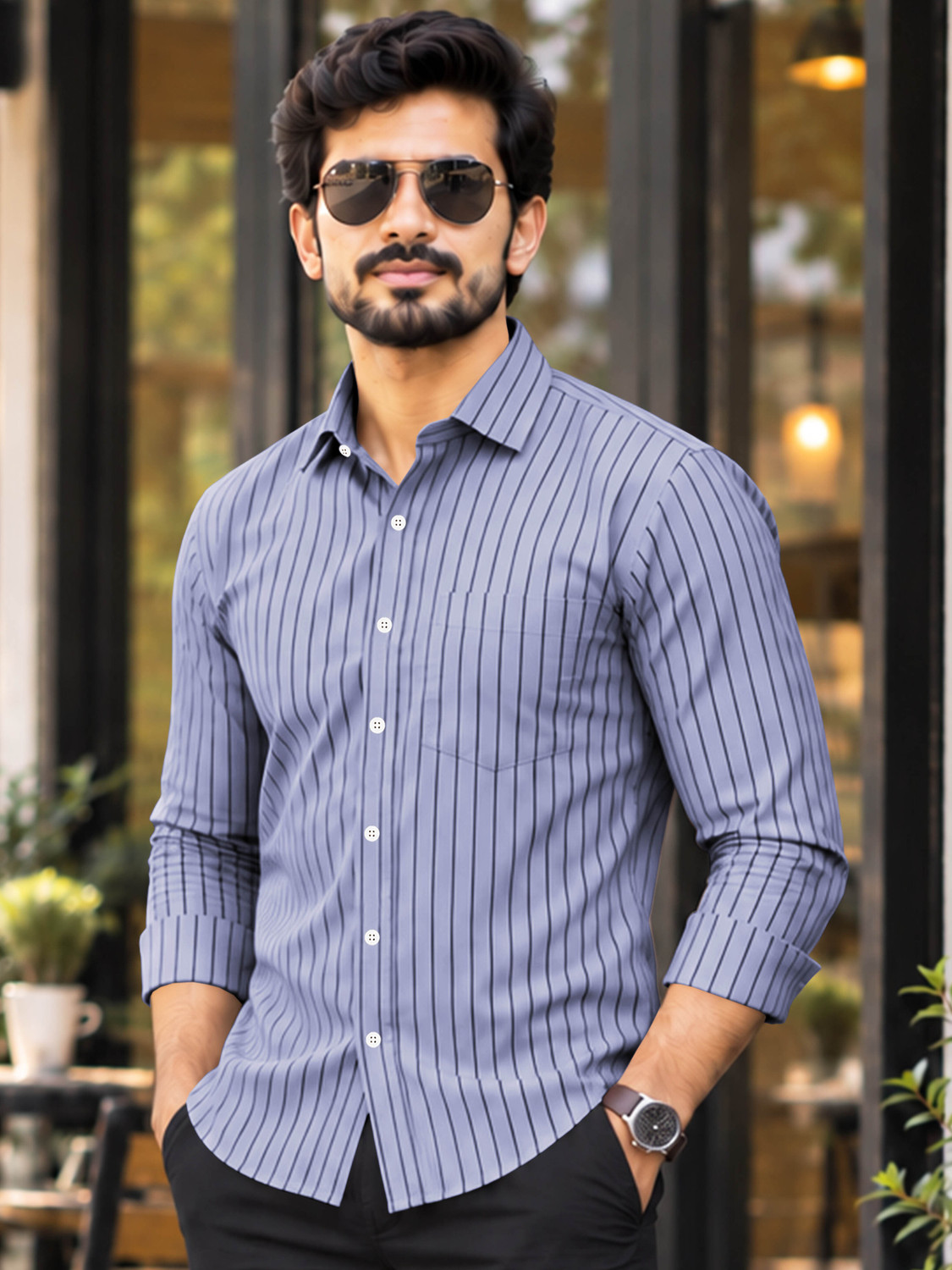 VeBNoR Men Regular Fit Striped Shirt - Image 1