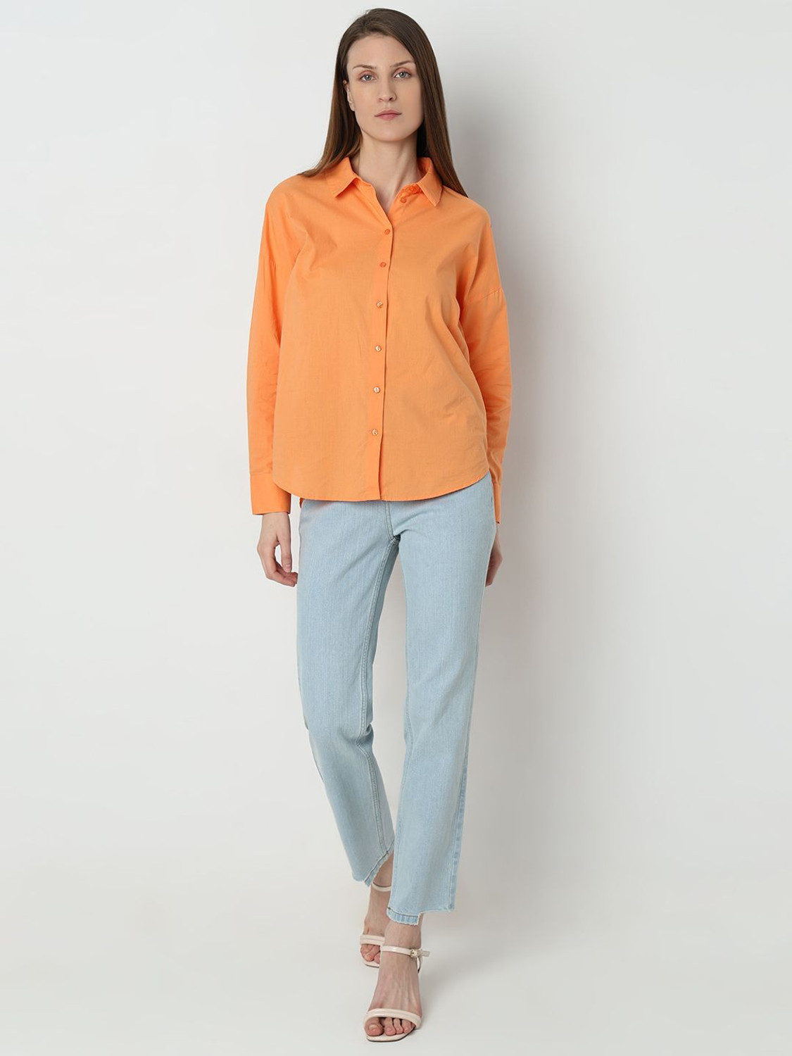 Image of VERO MODA Women Regular Fit Solid Spread Collar Casual Shirt