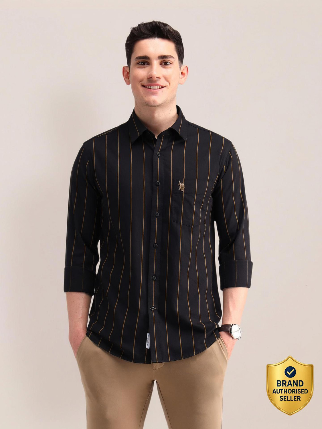 Image of U.S. POLO ASSN. Men Regular Fit Solid Spread Collar Casual Shirt