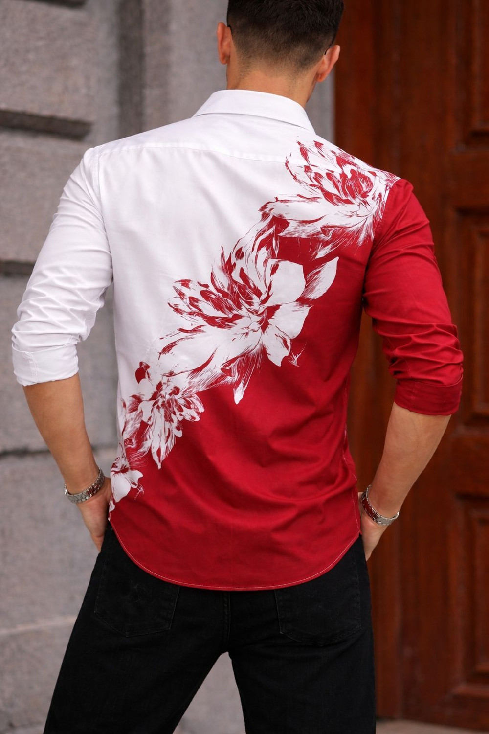 Image of Indissoluble Men Regular Fit Floral Print, Dyed /Ombre Ribbed Collar Casual Shirt