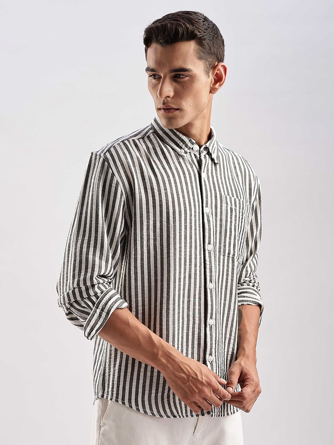 Image of HERE&NOW Men Relaxed Fit Fit Striped Casual Shirt