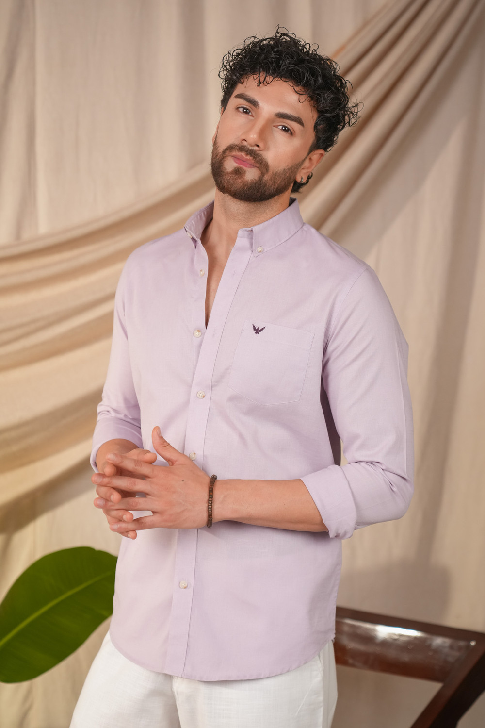 Image of PERCH Men Slim Fit Solid Button Down Collar Casual Shirt
