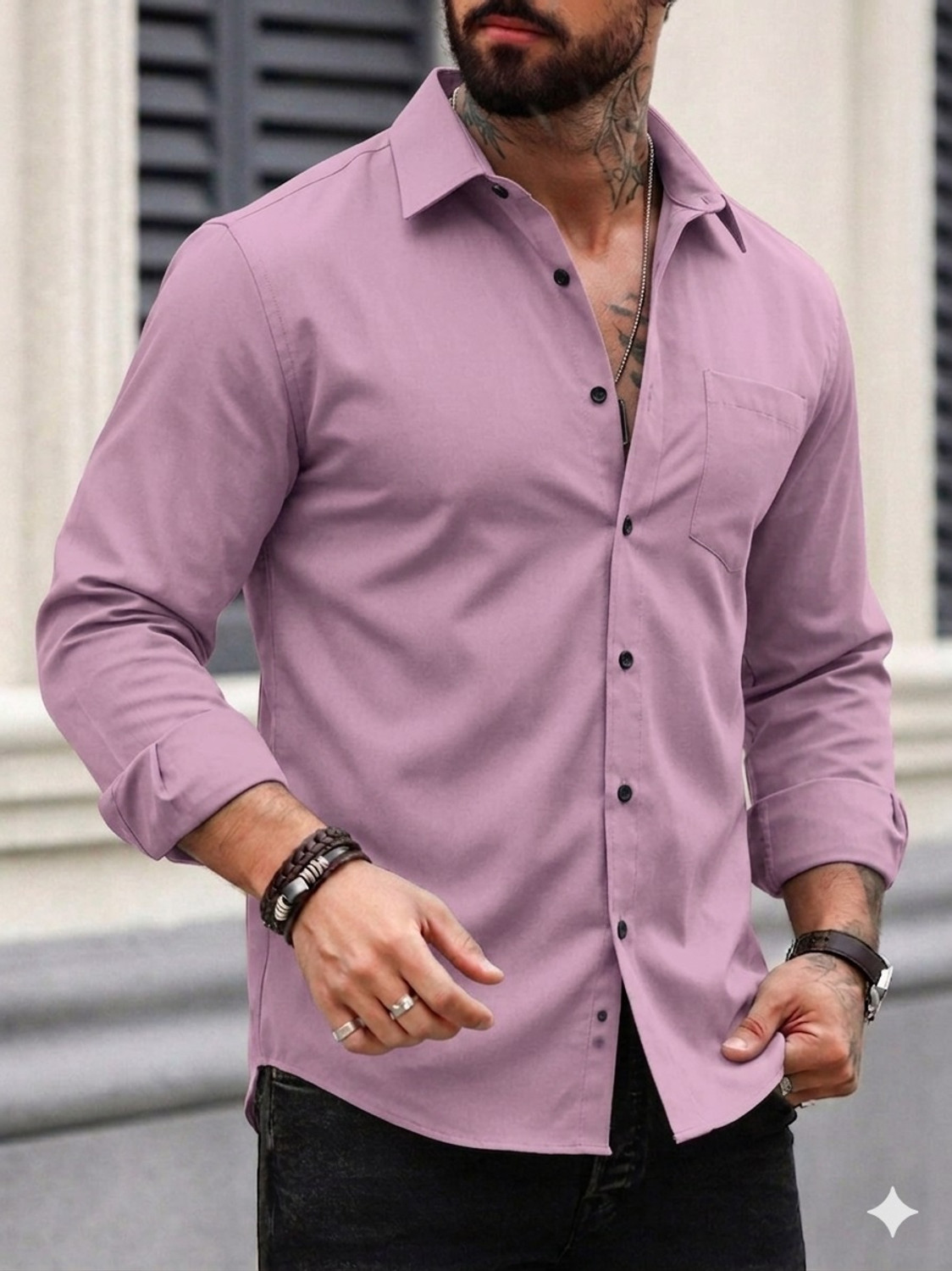 Image of FIBERMILL Men Slim Fit Solid Spread Collar Formal Shirt