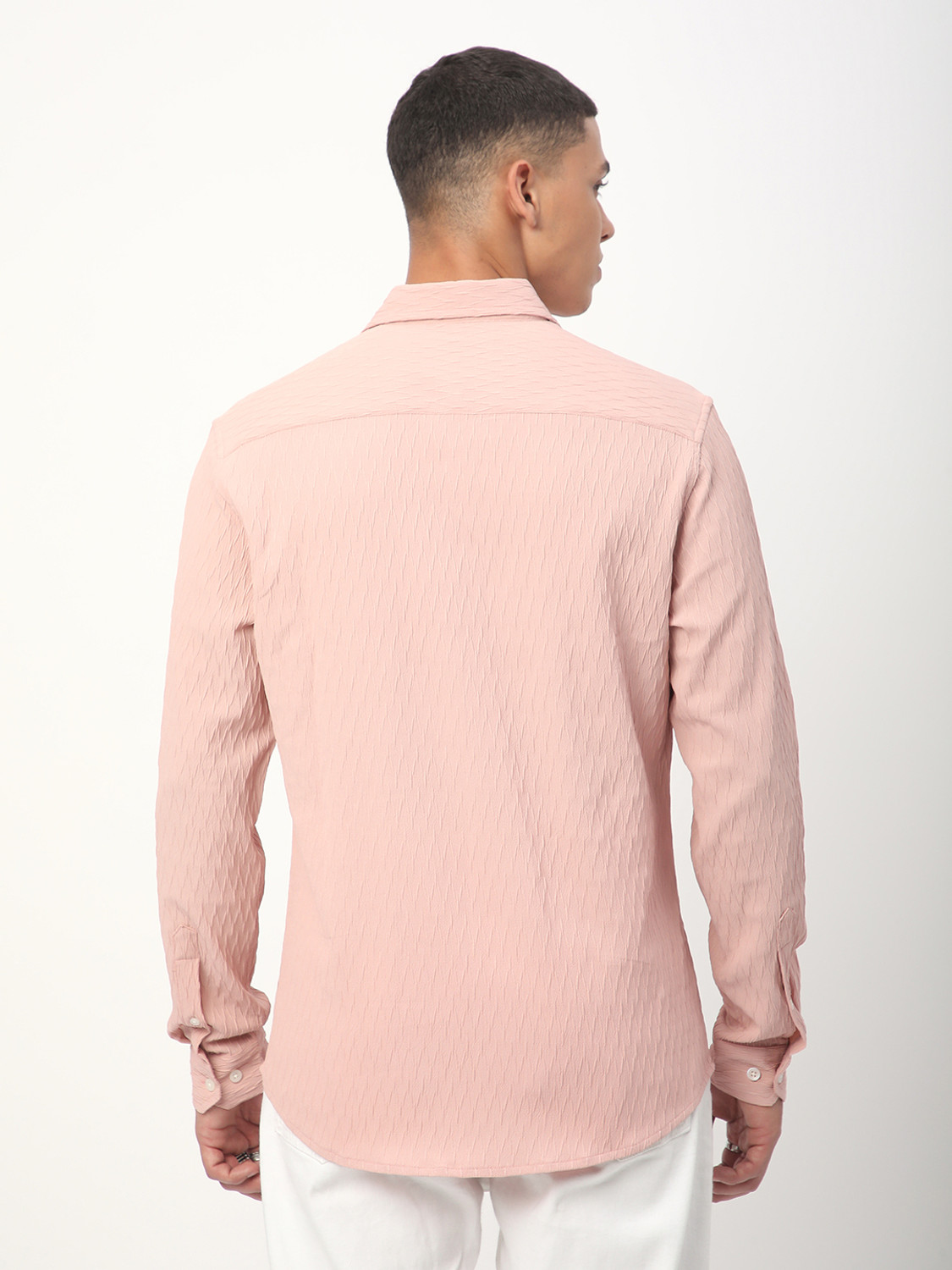 Image of VASTRADO Men Slim Fit Self Design Cut Away Collar Casual Shirt