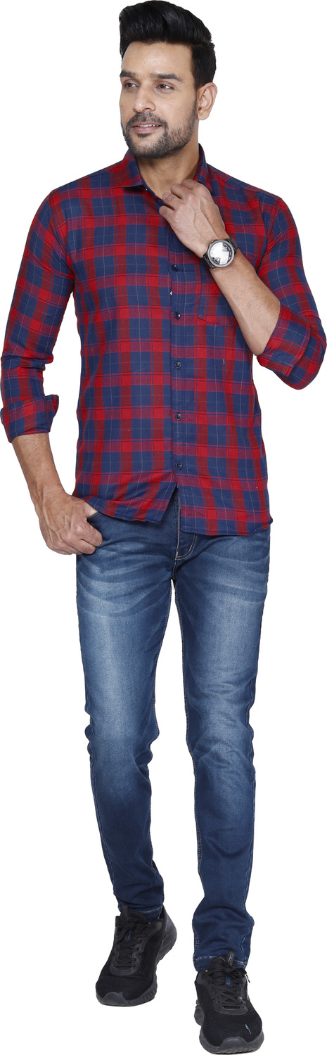 Image of Garry Richards Men Regular Fit Checkered Spread Collar Casual Shirt