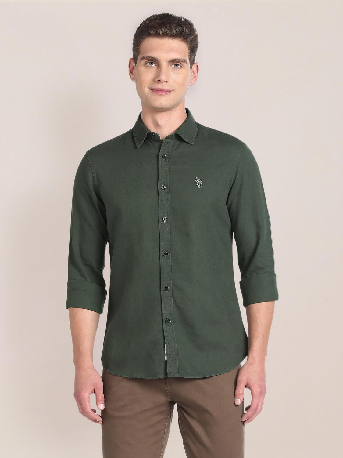 U.S. POLO ASSN. Men Regular Fit Solid Spread Collar Casual Shirt - Image 1