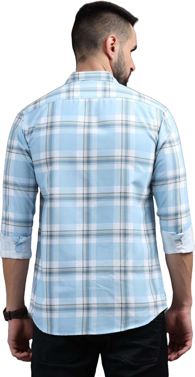Image of CAZZBA Men Regular Fit Checkered Cut Away Collar Casual Shirt