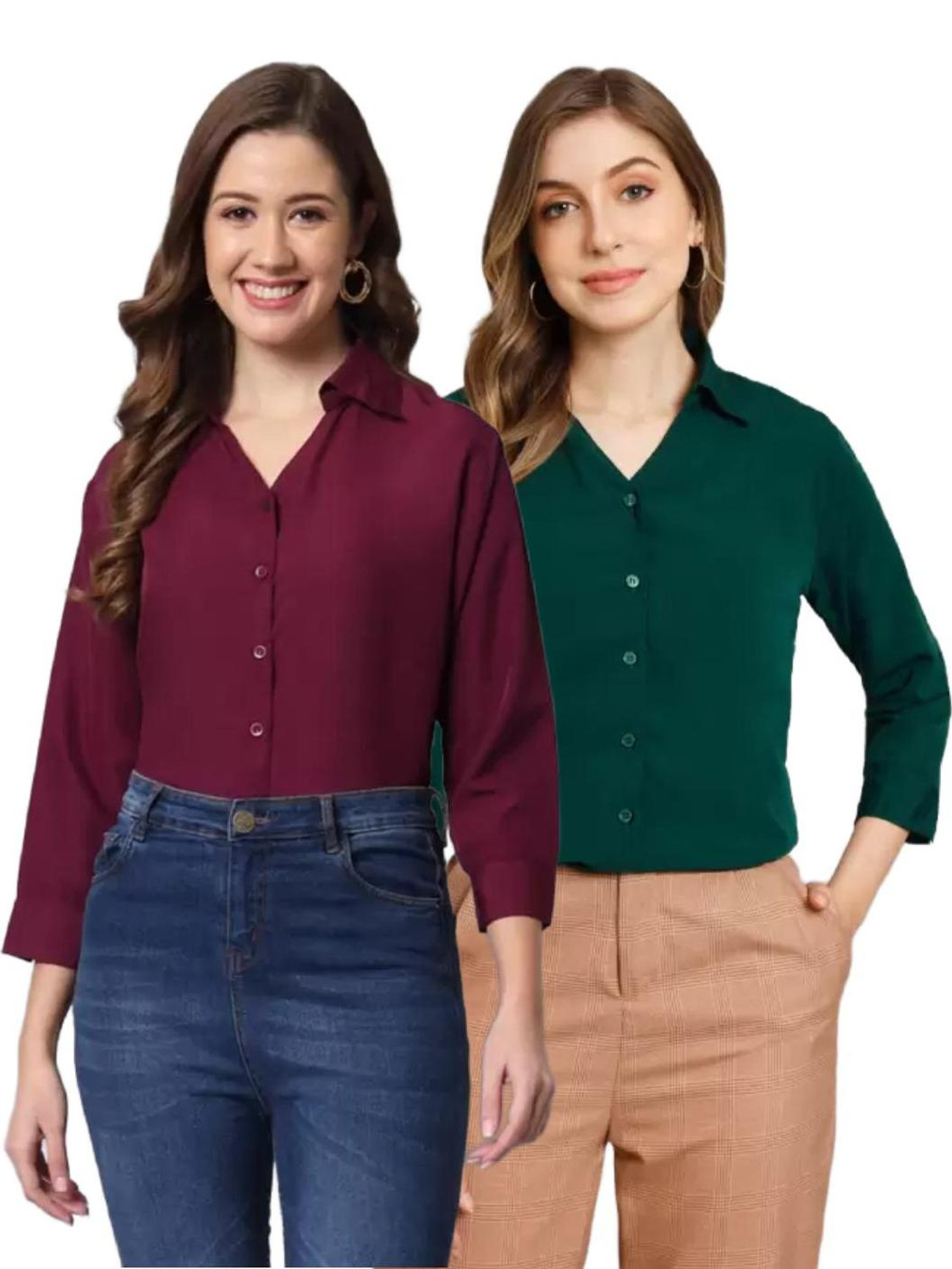 Image of GM SARA Women Regular Fit Solid Button Down Collar Formal Shirt (Pack of 2)