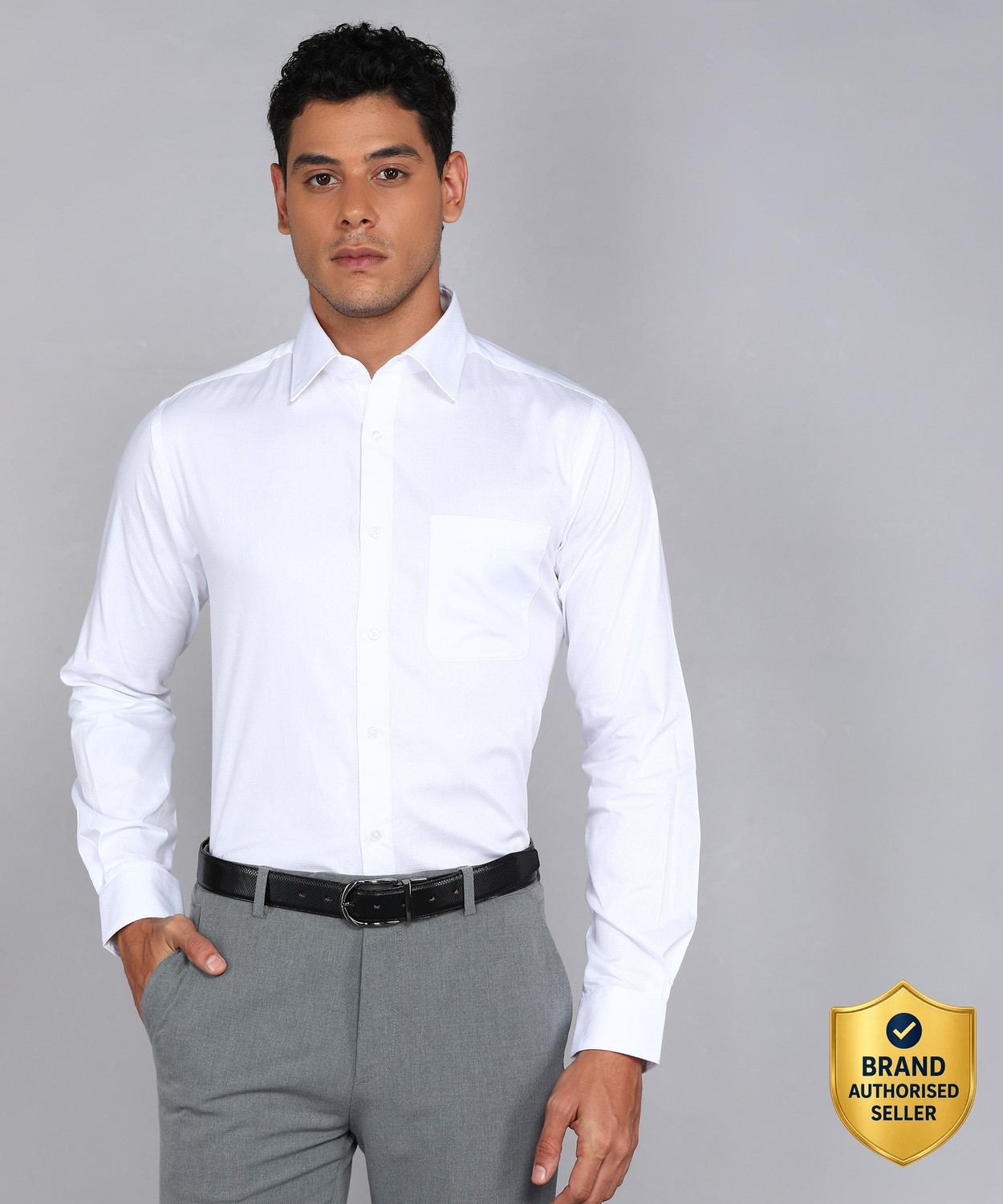 Image of Raymond Men Slim Fit Self Design Formal Shirt
